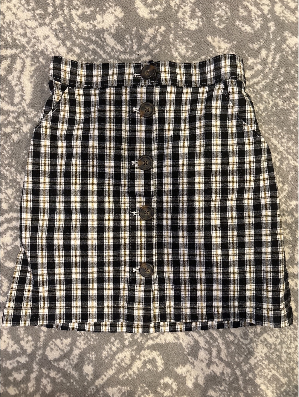 Hollister Women's XS Black and White Plaid Button-Front Mini Skirt